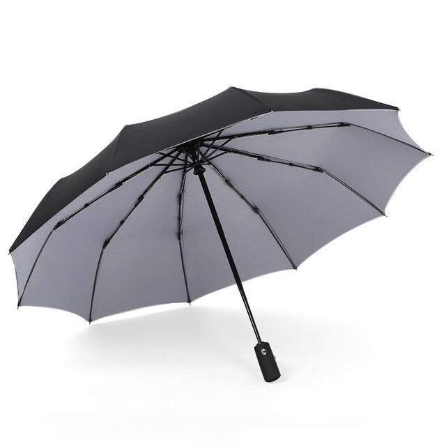 Three Folding Automatic Umbrella Rain Women Auto Luxury Big Windproof Umbrellas academy Men Double layer 10 Ribs Large Parasol: Double gray