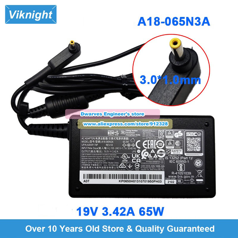 Zasilacz AC 65W 19V 3.42A 3.0x1.1mm do N19W2 N19H3 N20C5 N18Q13 SF314-57