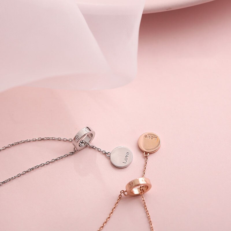 Collar de cadena larga de círculo redondo para mujer, de Plata de Ley 925, colgante de disco de amor con letras, de joyería, S-N601 al por mayor