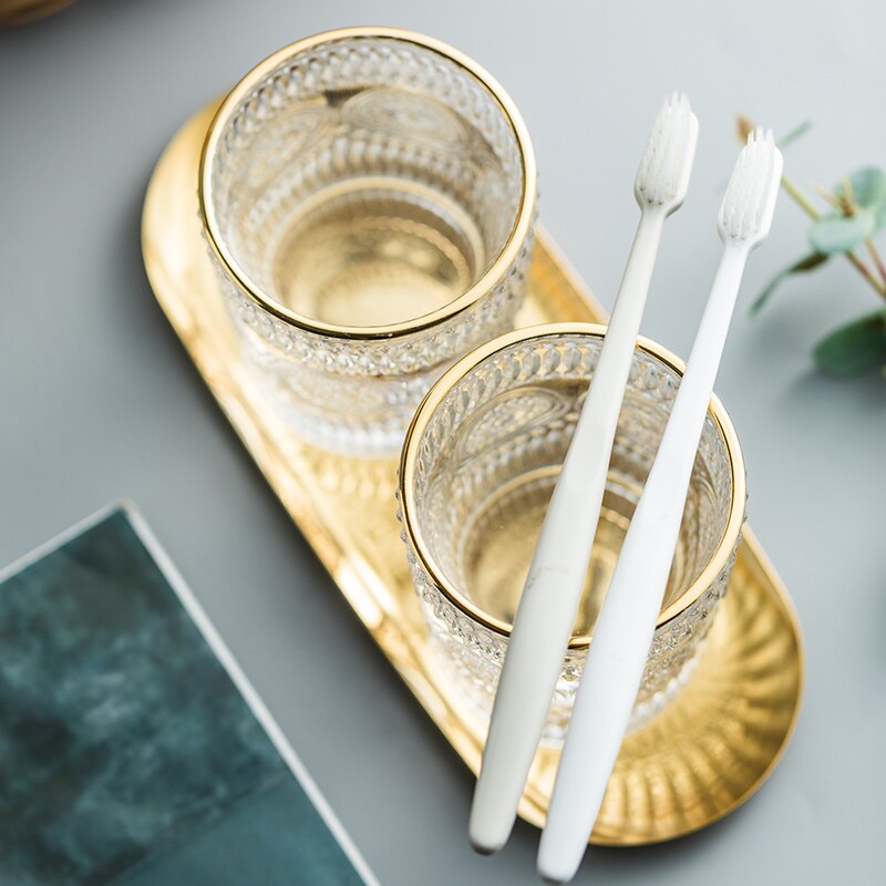 300ml Luxury Glass Couple Mouthwash Cup Pair Home Hotel Miaojin Wash Cup Three-piece Set Modern Bathroom Decoration Accessories