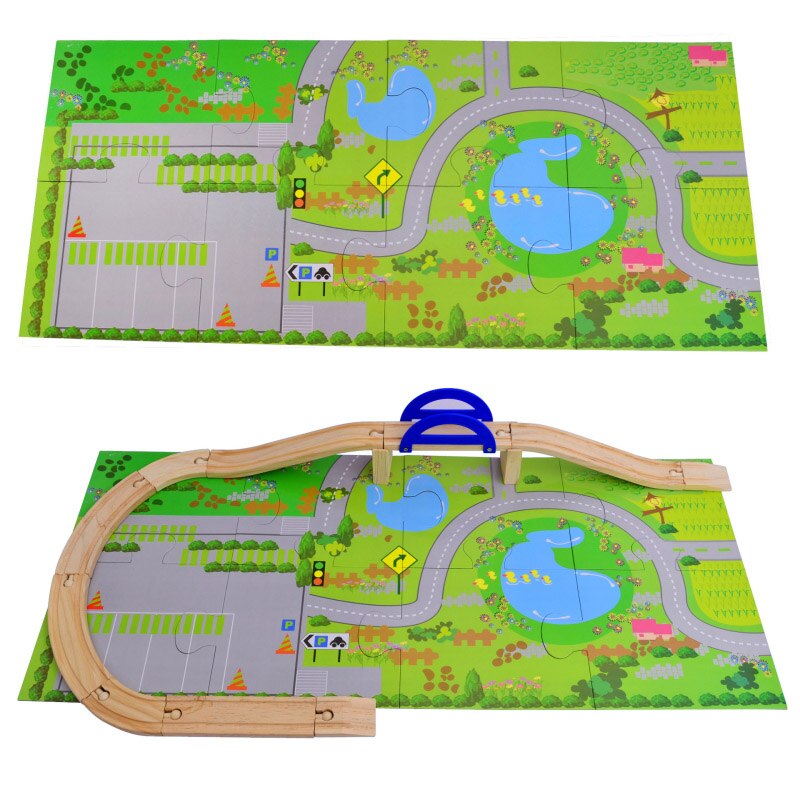 40 pcs Urban Rail Transit Scene Combination Overpass Rail Car Children's Educational Track Disassembly Wooden Toy