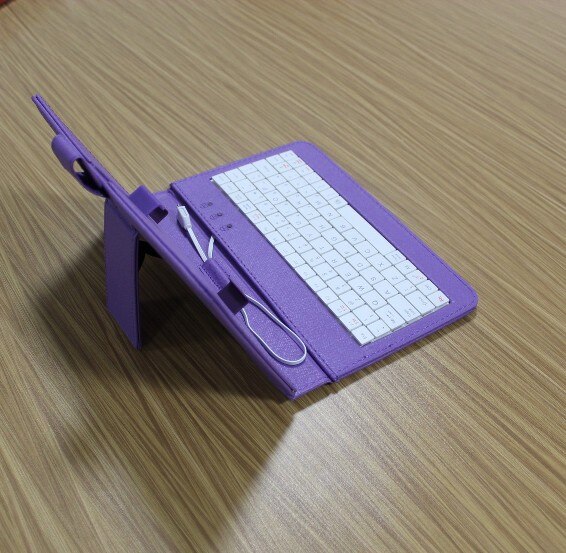 7 Kleuren Leather Case met Usb-toetsenbord voor Meest Android System Mobiele Telefoon Flip Cover met Stand Mini Bedraad Toetsenbord: purple