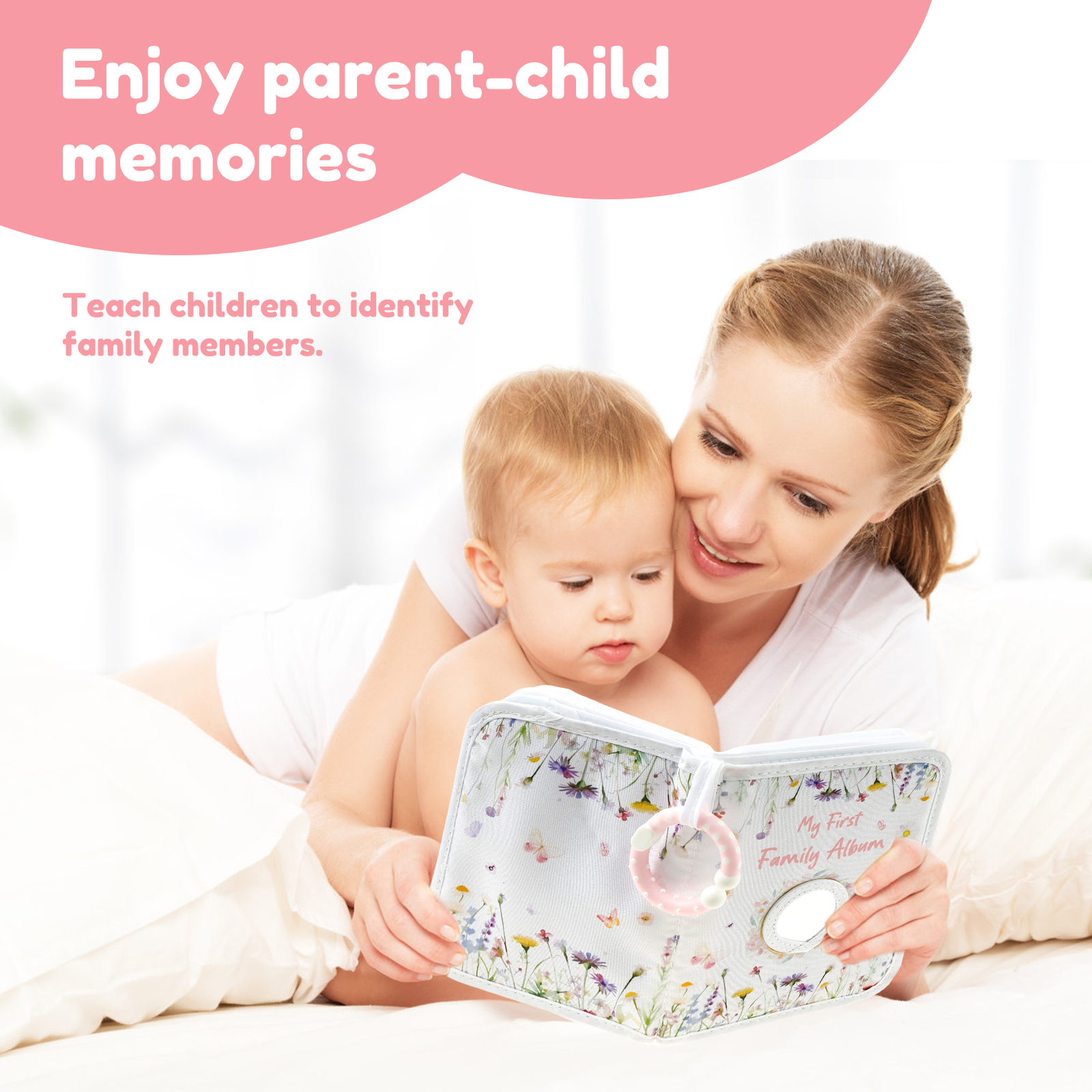 Baby Photo Memory Book with Hook Mirror Newborn First Family Photo Album Holds 17 Photos Baby Shower Gender Reveal Party