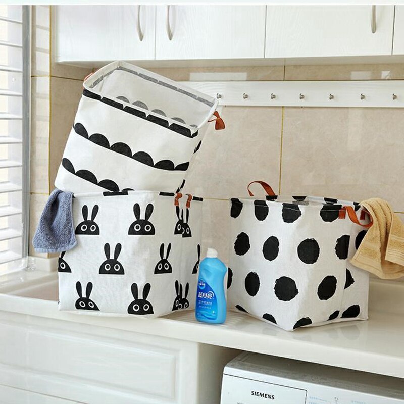 Zerolife – panier à linge pliable 33x35, joli panier de rangement pour linge divers, impression de cosmétiques, coton et lin, organisateur de bureau