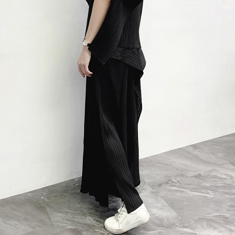 CHICEVER-Pantalones lisos de cintura alta para mujer, pantalón informal, liso de talla grande, fruncido, de pierna ancha, ropa de , estilo: Black