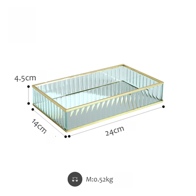 Sweetgo glas spejlbakke guld/slim/sort metalkant rødvintallerken dekoration opbevaringsbakke kageværktøj boligdekoration: Guld lille