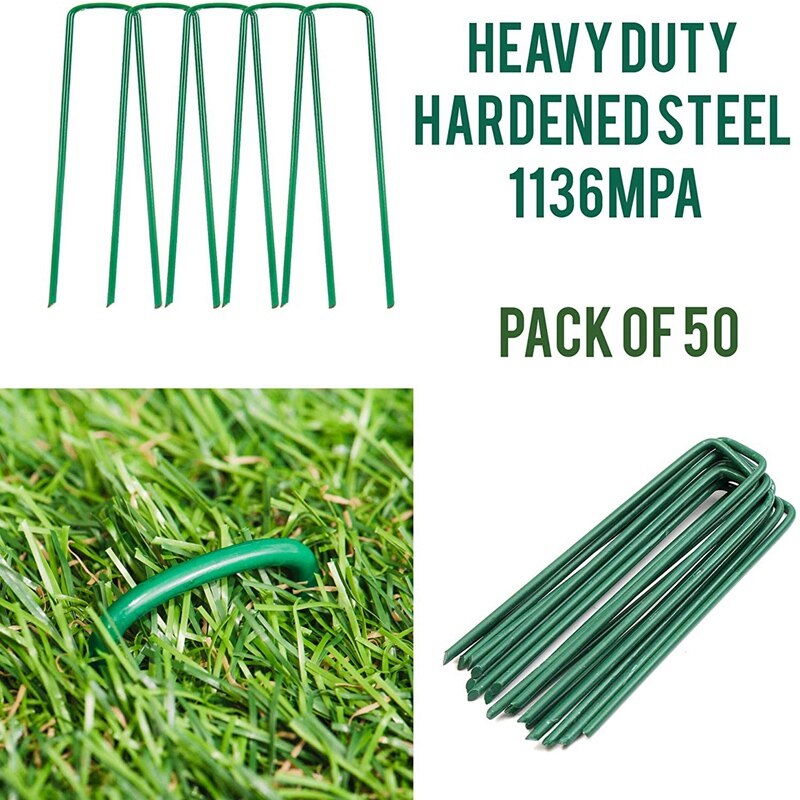 50 Garden U-Shaped Stainless Steel Nails + 50 Gaskets, Used for Garden Ground Turf Lawn Fixation