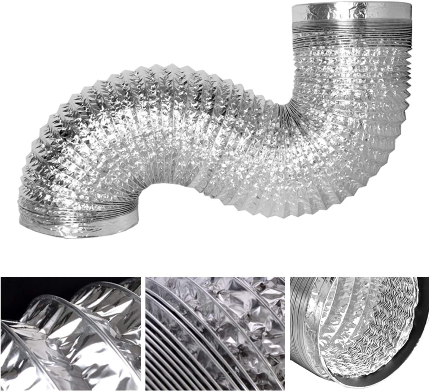 4''~8'' 5m/10m Flexible Aluminium Hose for Inline Ducted Fan Air Exhaust Ducting Ventilation Outlet Kitchen Hood Connecting Vent