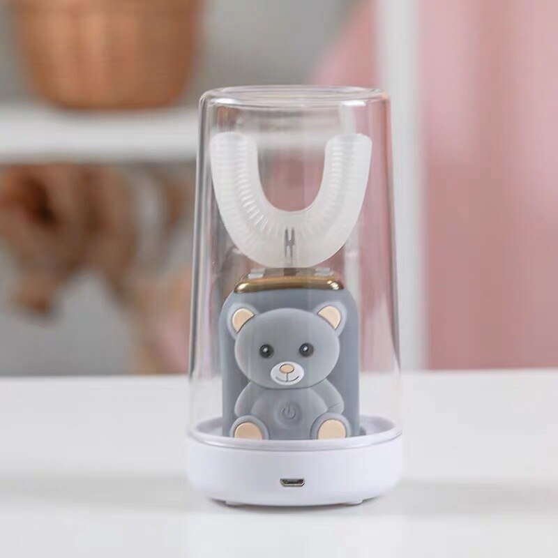 Children electric toothbrush U-type Oral Electric Toothbrush For Children Waterproof Rechargeable Toothbrush: grey
