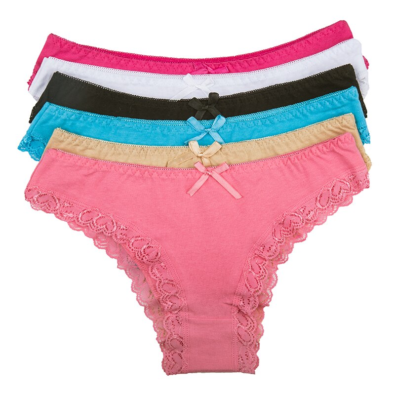 YOUREGINA Sexy Solid Pure Bowknot Underwear Women's Panties Lace Cotton Ladies Briefs Lingerie Intimates s 6pcs/lot M L XL XXL: L