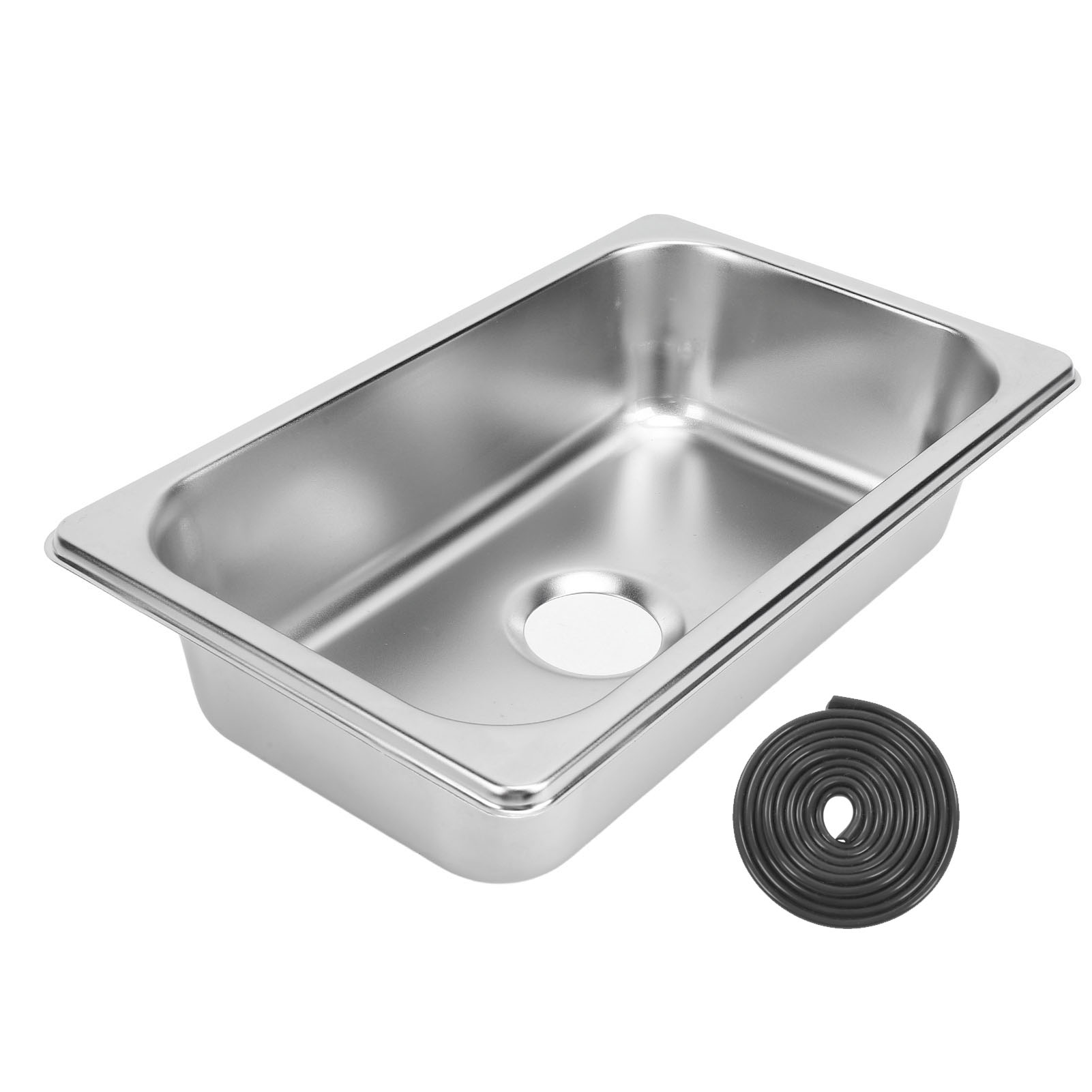 Küchenspüle, Waschbecken, Spüle, Küche, rechteckiges Handwaschbecken, Spüle mit 40 mm Abwasserauslass für Boot, Wohnwagen, Yachten, Boote: Silber