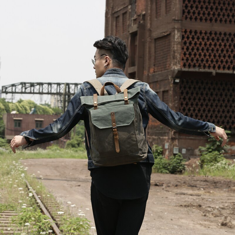 Wax Canvas Backpack Men's Travel Backpack Large Capital Rucksack Waterproof Backpack Women School