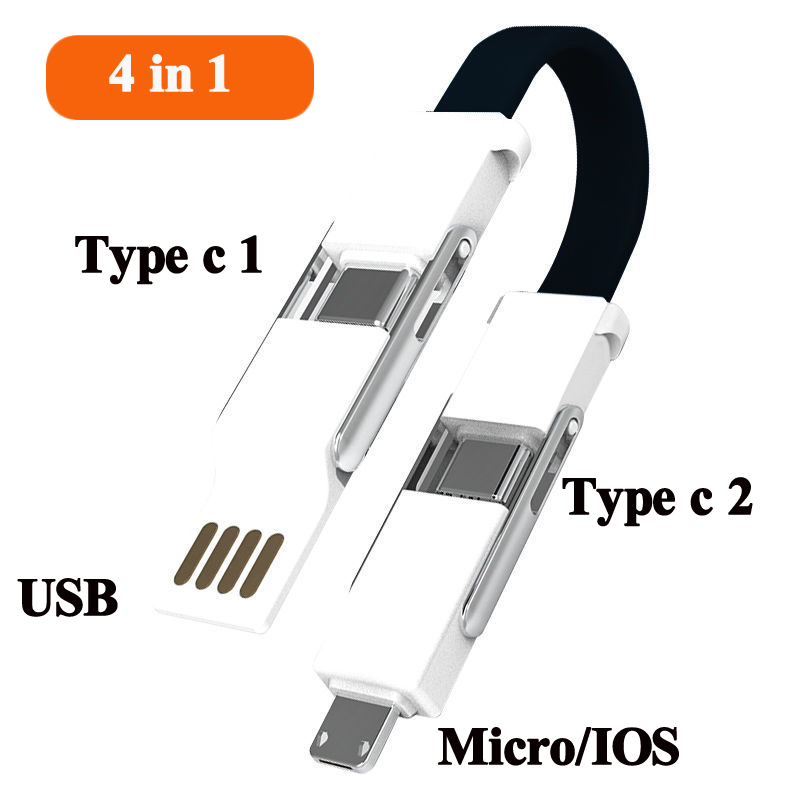 PD Universal- Daten synchronisieren Kabel 4 in 1 OTG Typ-c Android Mikro Für iPhone 13 12 Huawei P50 xiaomi Keychain Ladung Magnetische Schnur: 4in1 Schwarz