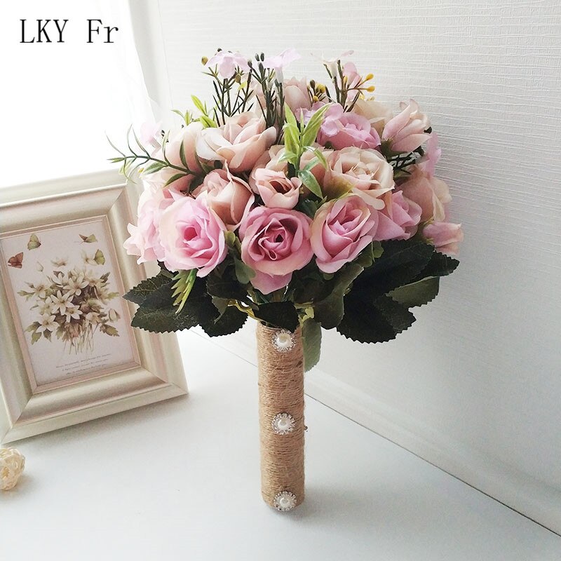 Lky fr bryllup buket blomster ægteskab tilbehør små brude buketter silke roser bryllup buketter til brudepiger dekoration: Lilla buket