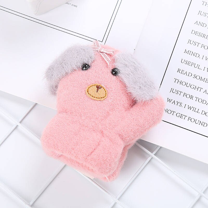 Wecute nuevos guantes para niños invierno de lana de doble capa más terciopelo engrosamiento lindo guantes calientes para bebés guantes para niños: dark pink