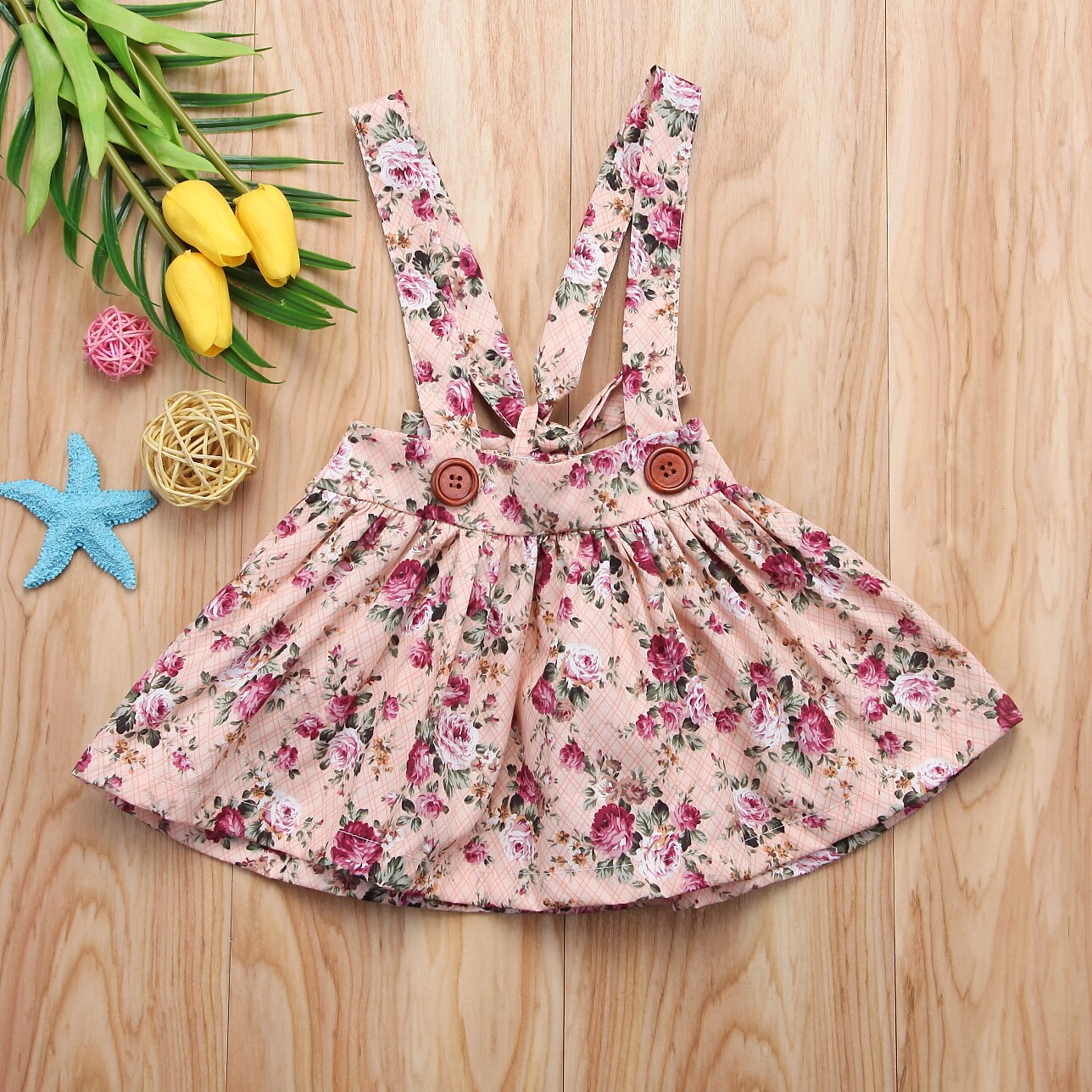 Kids Skirts For Girls Spring Floral Girls Toddler Baby Girls Floral Party Princess Bib Strap Skirt Outfits: Beige / 6M