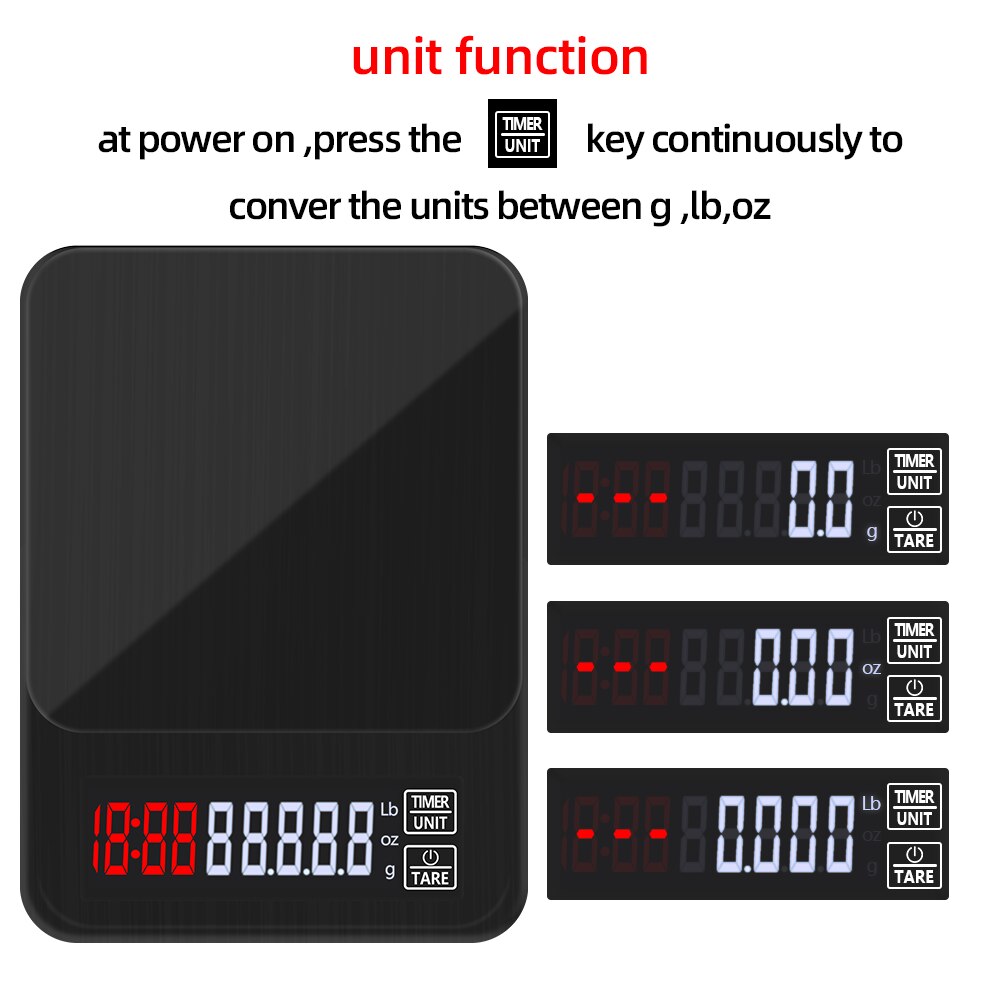 MHW-3BOMBER Mini Koffieweegschaal met automatische timing, elektronische espressoweegschaal, Type-C oplaadbare koffieweegschaal, tarrafunctie, g/oz, LED-display, digitale weegschaal voor