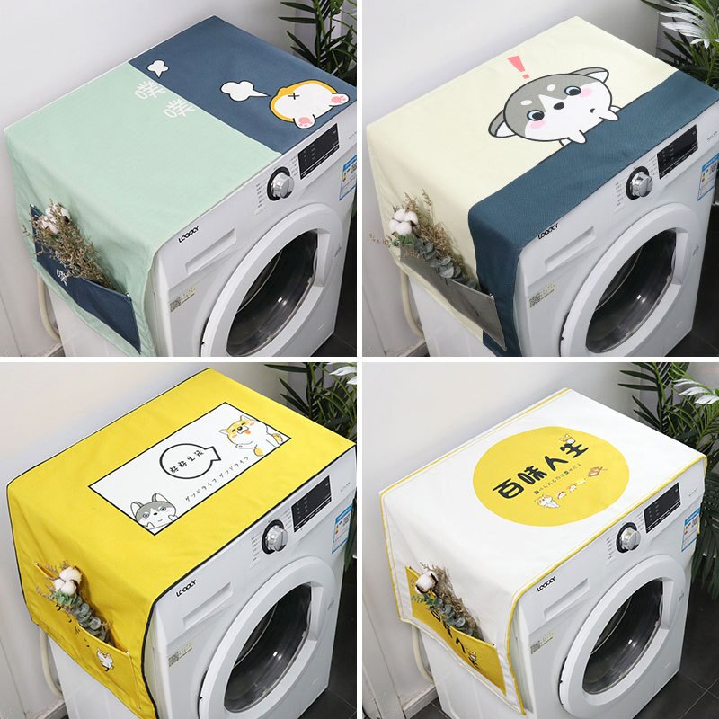 Housse de protection anti-poussière pour Machine à laver, motif dessin animé, étanche, pour réfrigérateur, avec rangement