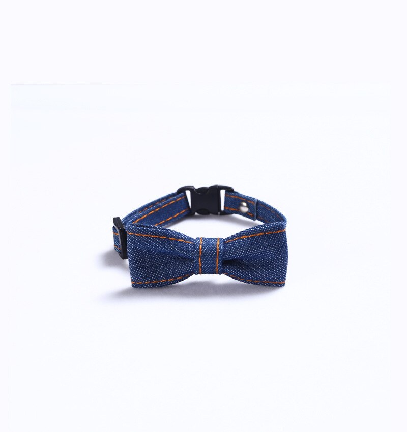 Pet Cat Collar Simple Denim Bow Tie Cat Dog Adjustable Tie Collar Pet Accessories Supplies: Deep denim small bow