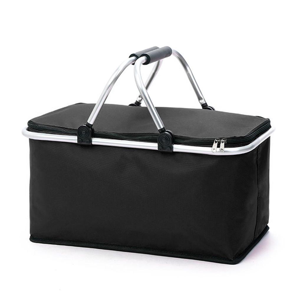 Folding shopping basket camping cooler bag 2-8 people use lunch drink heat preservation beach school picnic bag camping storage: Black