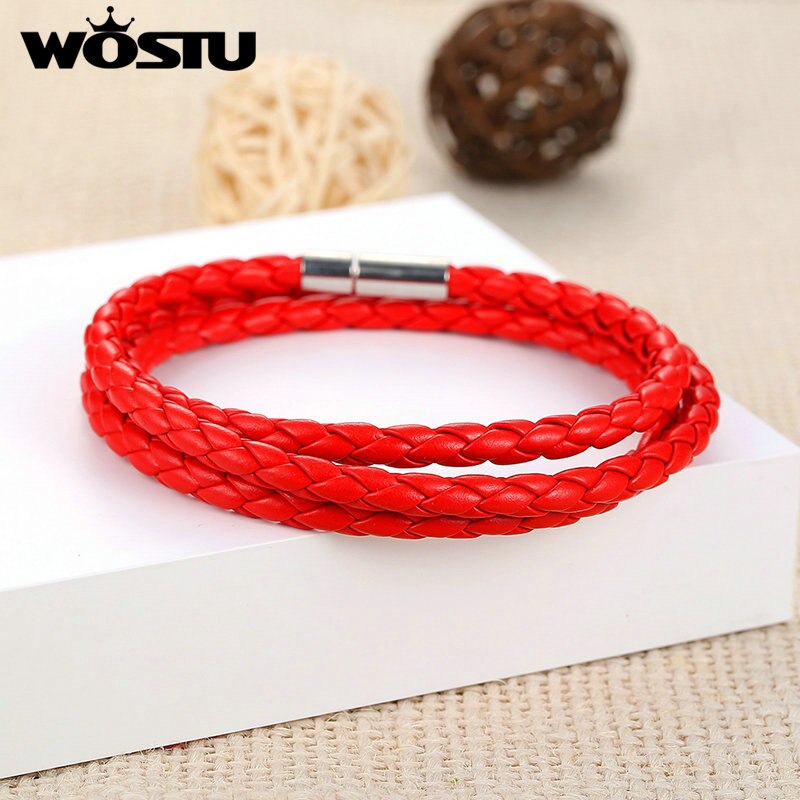 WOSTU 60CM Rot PU Leder Wrap Armband Mit Magnet Verschluss Für Frauen Männer Unisex Pulseira Freies Schnelles XCJ0063