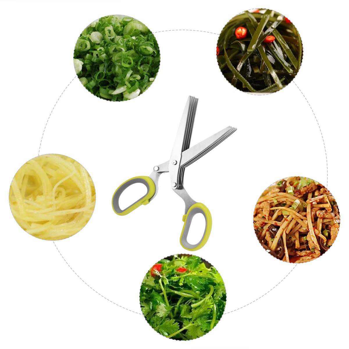 5-Blades Super Sharp Stainless Steel Kitchen Knife Useful Shredded Scissors Kitchen Herb Scissors TOB