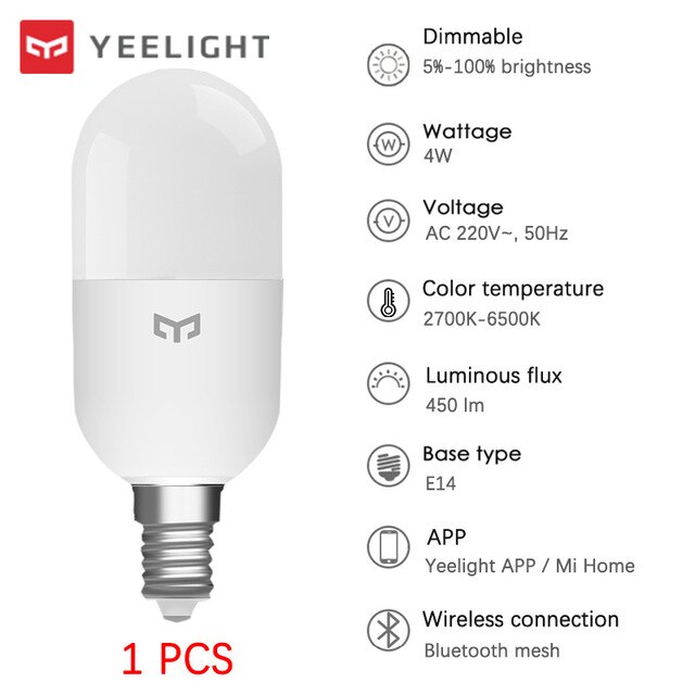 Yeelight-bombilla de temperatura de Color M2, malla Bluetooth E14 E27, malla Bluetooth, Control por aplicación para Apple Homekit Mihome App: E14 1Pcs