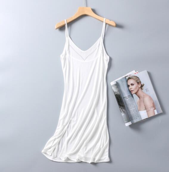 Kvinners s 50%  silke 50%  viskose full slip nattkjole nattøy chemise justerbare stropper  sg332: Hvit / L