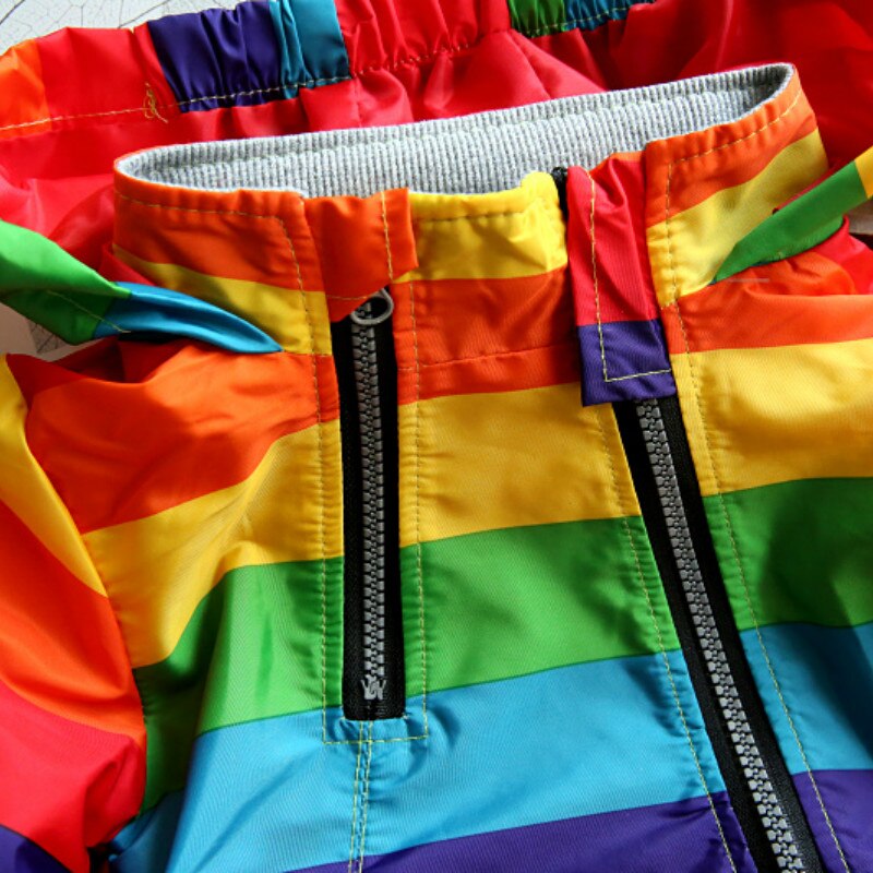 80-130cm Boys Girls Rainbow Coat Hooded Sunscreen Waterproof Children's Jacket Spring and Autumn Children's Clothing Jacket