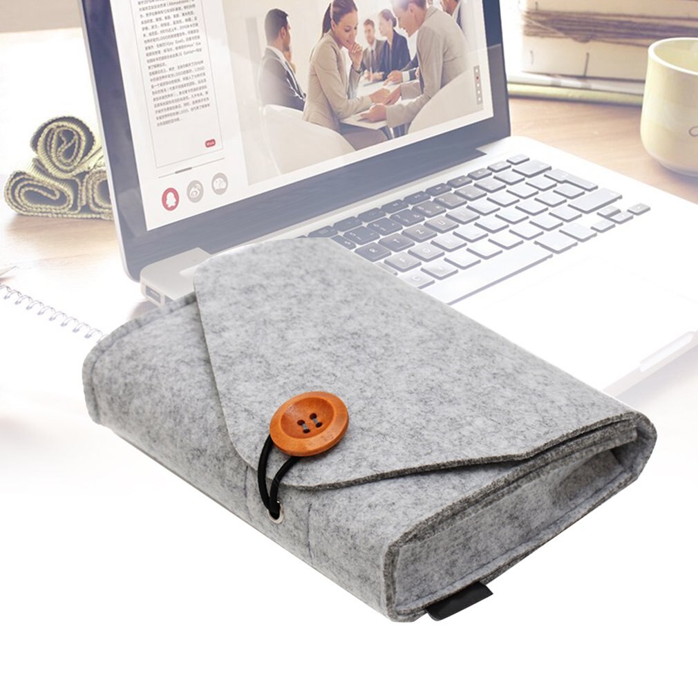 Fashionable Solid Color Power Bank Storage Bag Portable Travel Felt USB Data Cable Earphone Organizer Bag