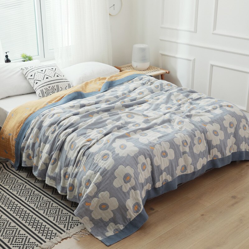 100% Katoen Woonkamer Zon Bloem Badstof Dekbed Reizen Ademend Chic Grote Gooi Deken Dutje Sofa Cover: light blue / 150X200cm