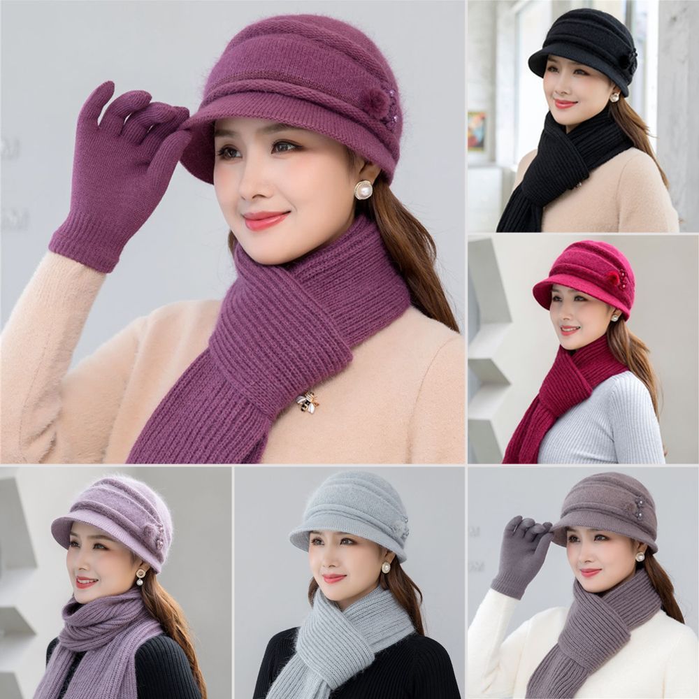 2/3pcs/Set Ladies Warm Thick Women Hat Scarf Set Knitted Beanies Caps Winter Hats Knitted Gloves Winter Hats