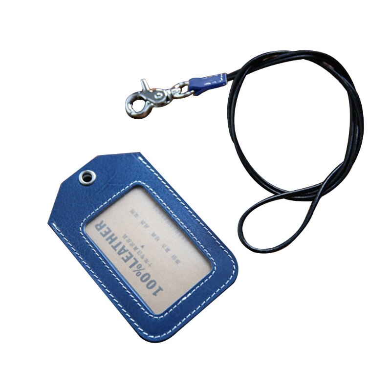 Vertical Style Leather ID Card Badge Holder Case with Neck Strap Lanyard: -BL
