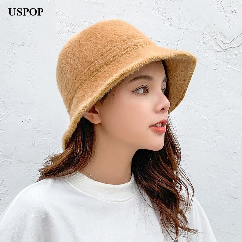 Uspop bucket hats naiset yksiväriset lämpimät hatut naisten talvi bucket hat