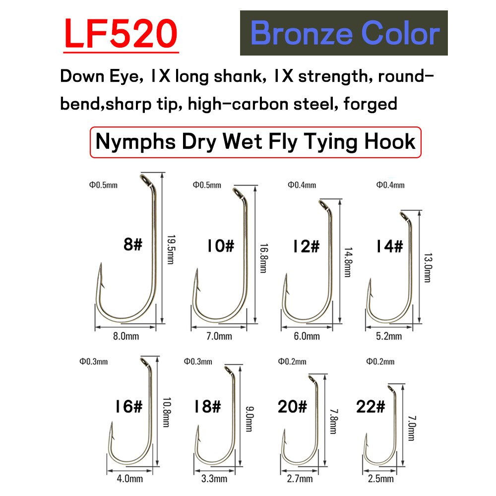 Bimoo 500PCS 8#~22# Barbed & Barbless Fly Tying Hook High Carbon Steel Dry Wet Nymph Pupae Caddis Scud Midge Flies Fishing Hook: 13 / Burgundy