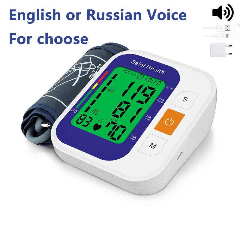 Russische Voice Met Backlight Tonometer Elektrische Digitale Bloeddrukmeter Bp Sphygmomanoter Hartslagmeter Voor Meten