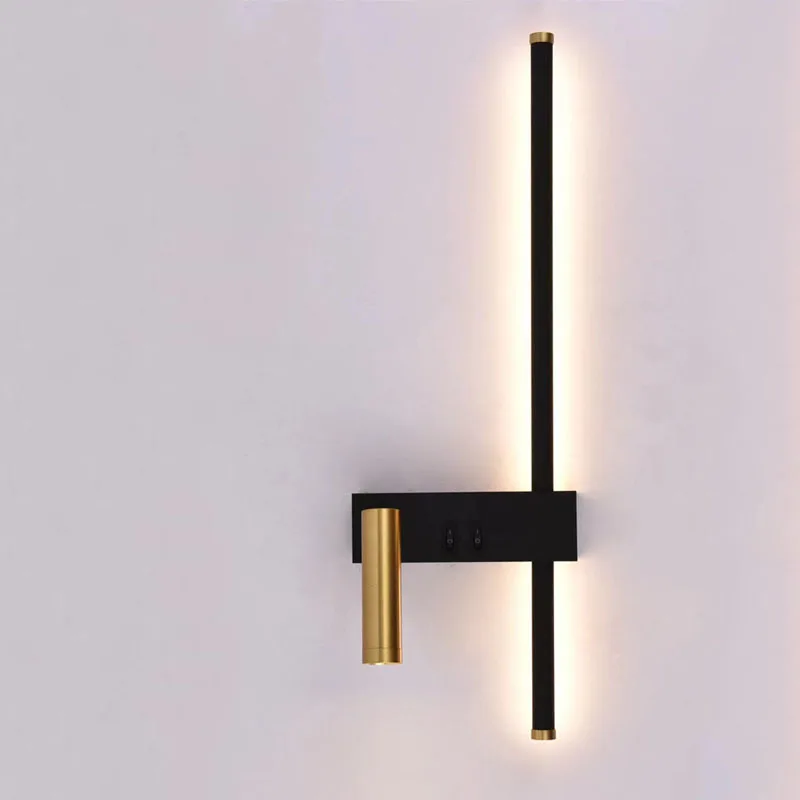 Lese- med bryter minimalistiske vegglamper soverom nattbordslamper nordiske hovedsoverom linjebakgrunnsvegglamper: Rgb / 6w