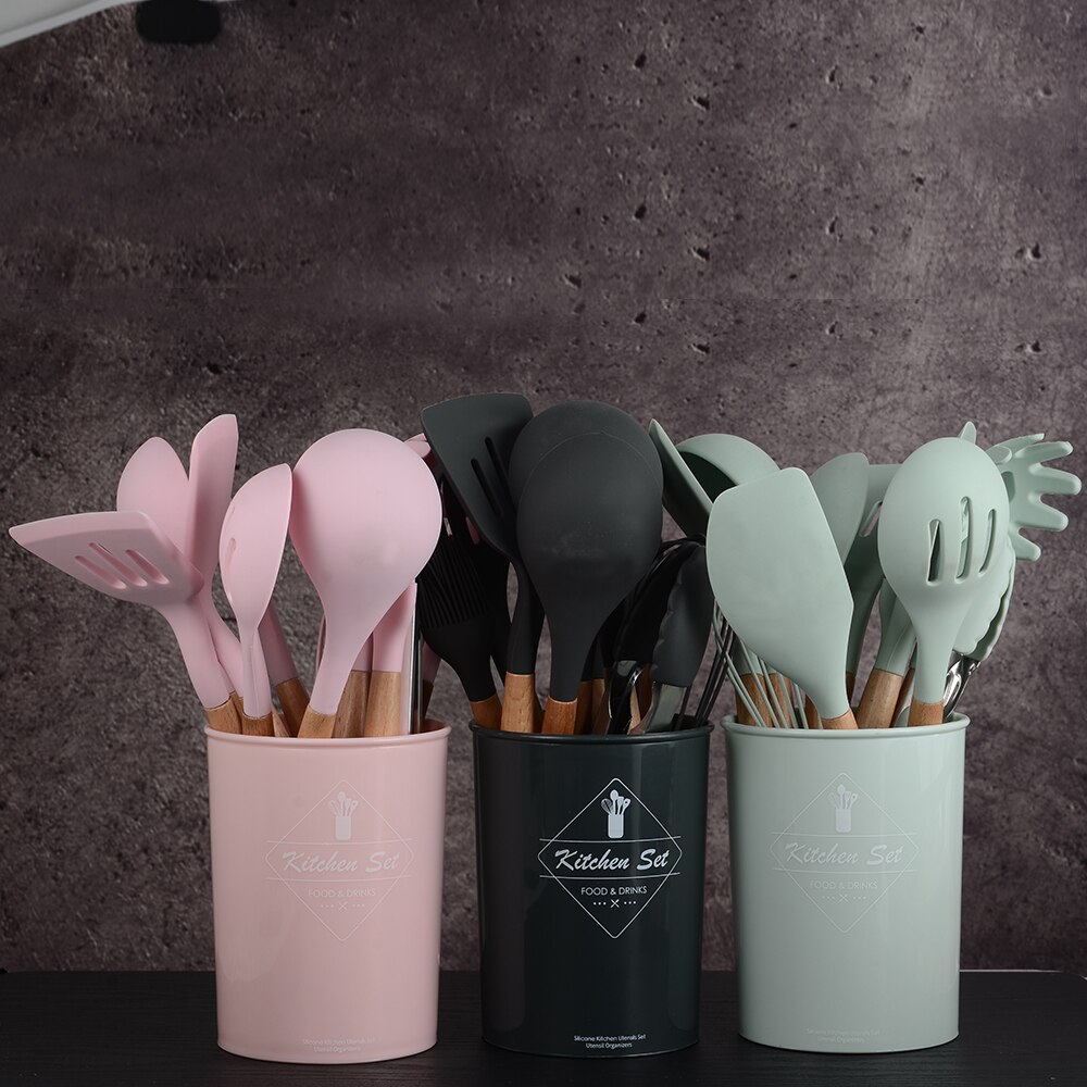 XYj Silicone Cooking Utensil Set Kitchen Utensils 12 Pcs Cooking Utensils Set Non-stick Heat Resistant Silicone Cookware Tools
