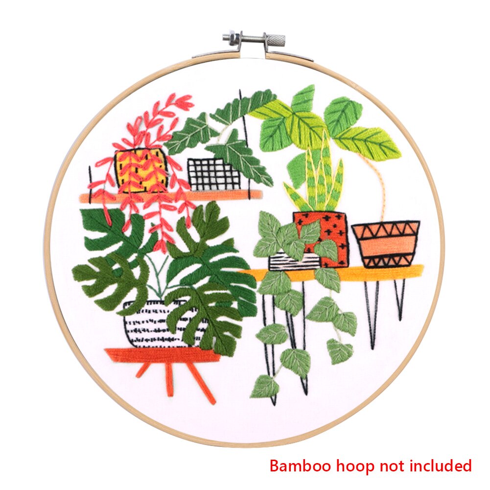 DIY Flowers Plants Pattern Embroidery Set With Pattern+Instructions, Needlework DIY Beginner Stitch Kit Embroidery Tools Hoop: 06