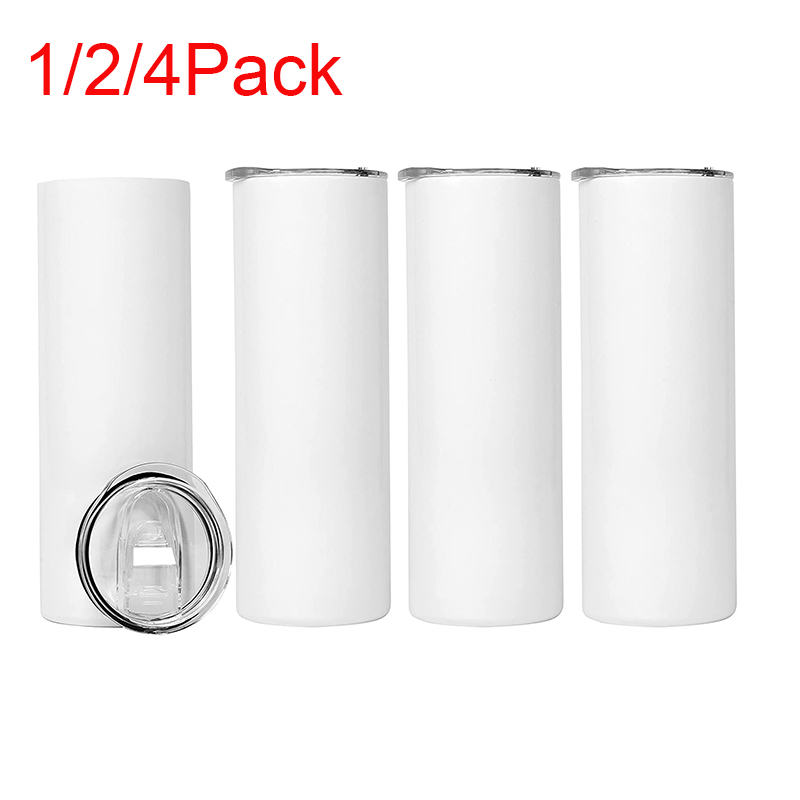 1/2/4Pack 20oz Sublimation blanks Skinny Straight Stainless Steel Tumblers Double Wall Vacuum Insulated Sublimation tumbler