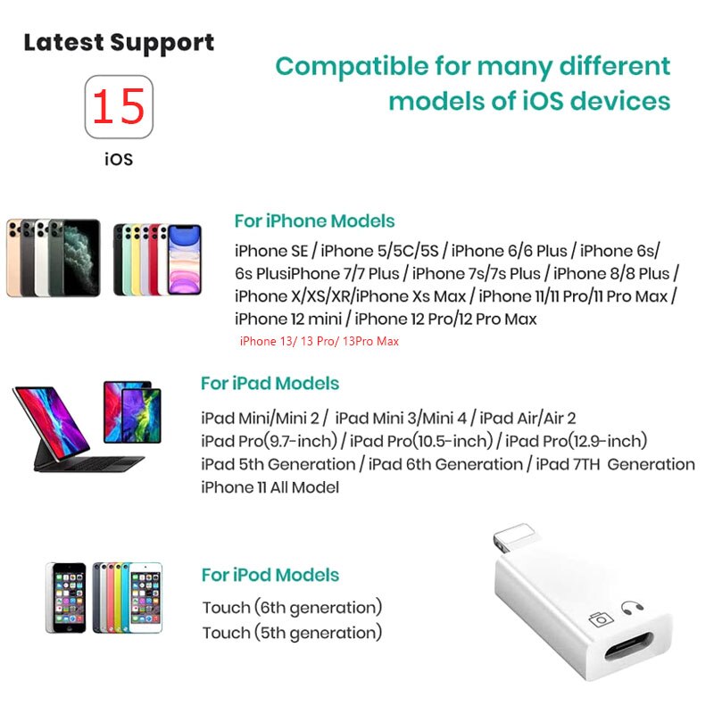 MeloAudio-Adaptador USB OTG Lightning macho a USB 3,0, carga para iOS 15, para iPhone 13, 12 Pro, XS, Max, XR, 6s Plus, iPad