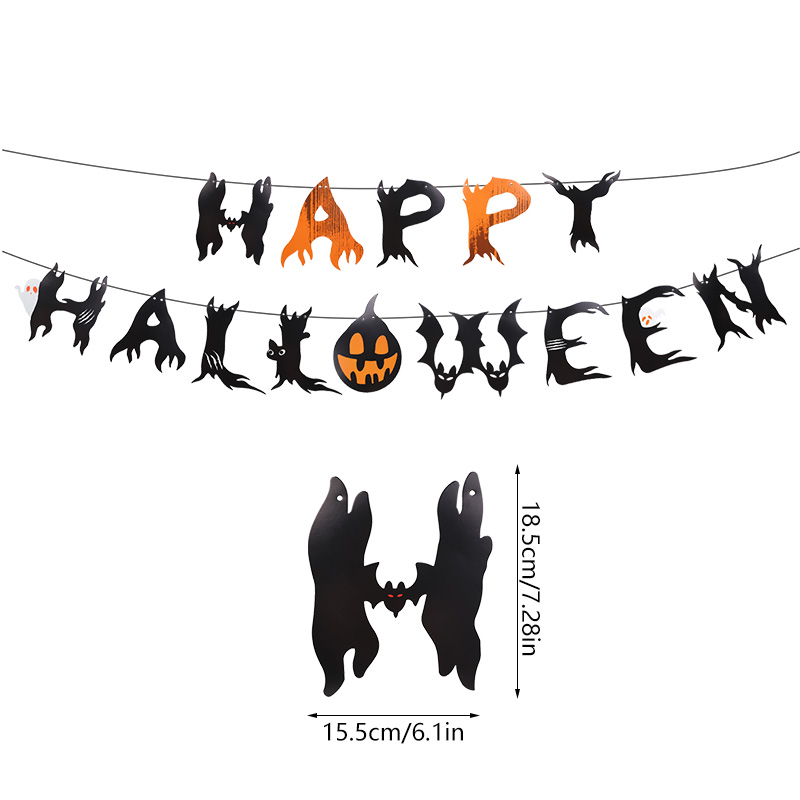 Halloween Party Banner Hanging Pendants Bat Pumpkin Paper Garland Trick or Treat Happy Halloween Decoration Supplies Home