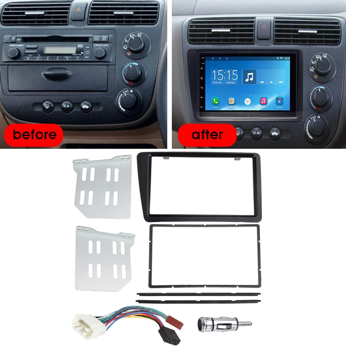 2 Din Car Radio Stereo Fascia Panel Plate Frame Kit Double Din Dash Mount DVD Frame For Honda/Civic EP2 EP3 2001-2006