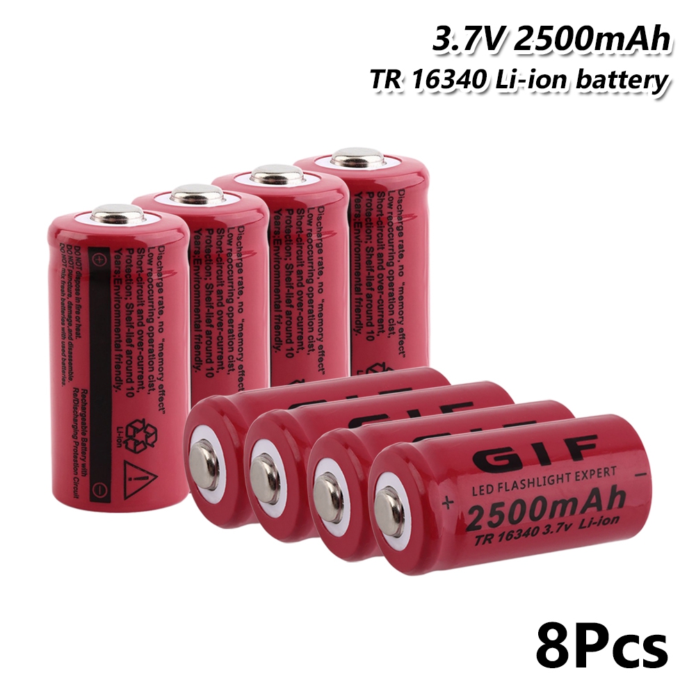 16340 li-ion Lipo battery 2500mah 3.7v cell For Torch Electric Car Toy Torch LED Flashlight Rechargeable GIF 16340 Battery: 8 Pcs