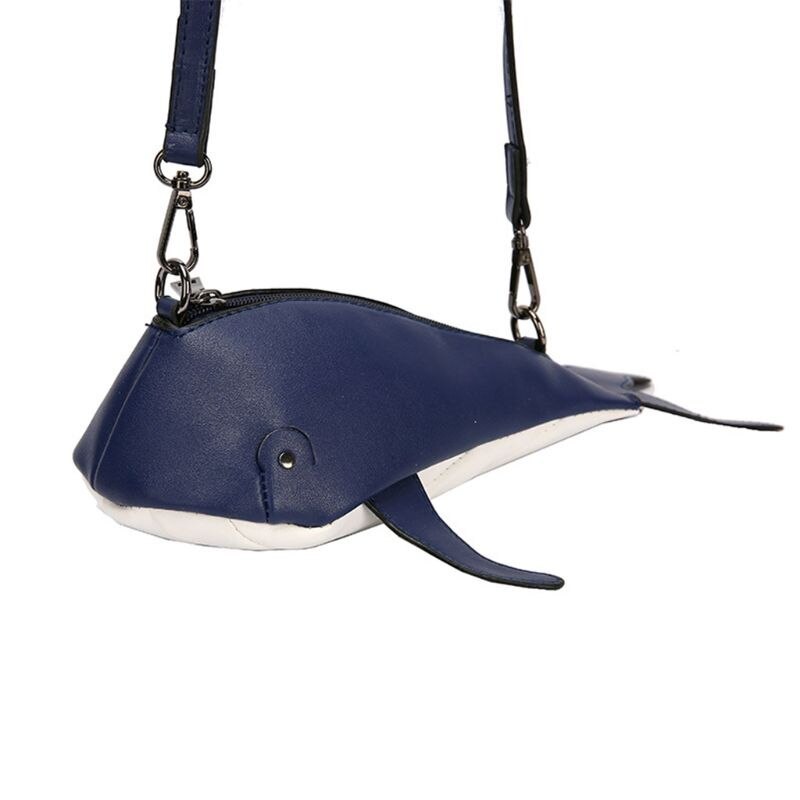Bolso de mano de piel sintética con forma de ballena, bandolera de mensajero para mujer: Azul oscuro