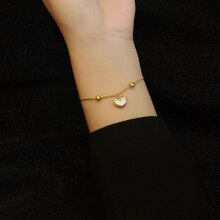 316L Rvs Mode Upscale Sieraden Hart Natuurlijke Shell Trekkoord Passen Lengte Charm Snake Chain Armbanden Voor Vrouwen