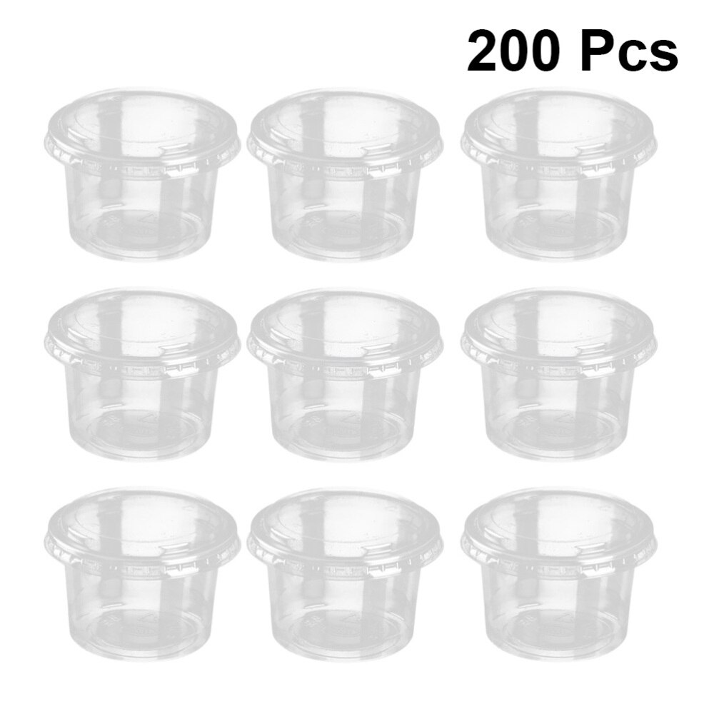 1 Set 60Ml Wegwerp Portie Cups Clear Gedeelte Container Met Deksels Voor Jelly Yoghurt Mousses Saus (200Pcs cups + 200Pc