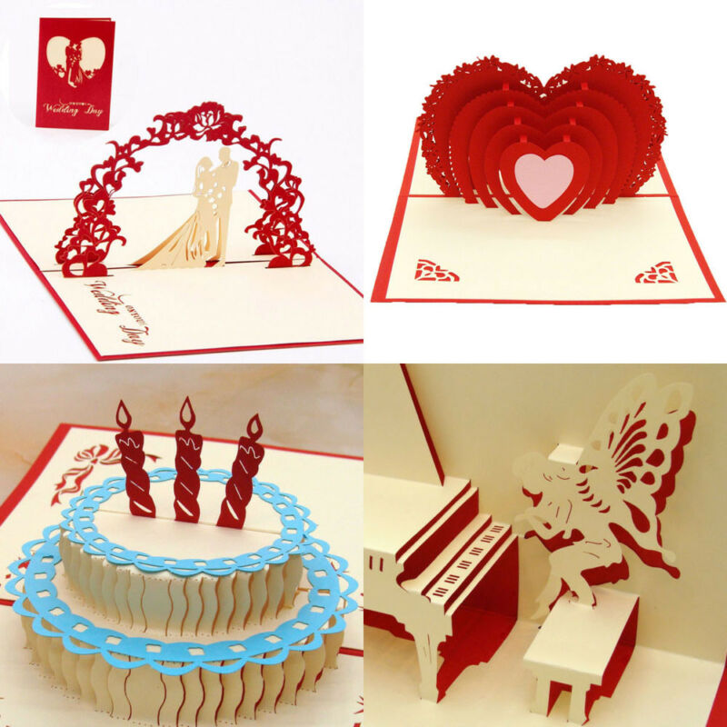 10pcs 3D Pop Up Card Birthday Valentine Handmade Greeting Cards Invitations Love
