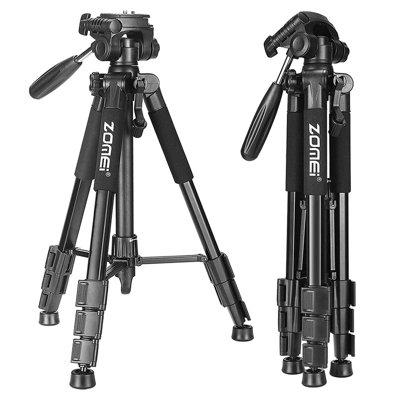 Zomei tripod  z666 bærbar rejse aluminium kamera stativ tilbehør stativ med pan hoved til canon dslr kamera: Sort