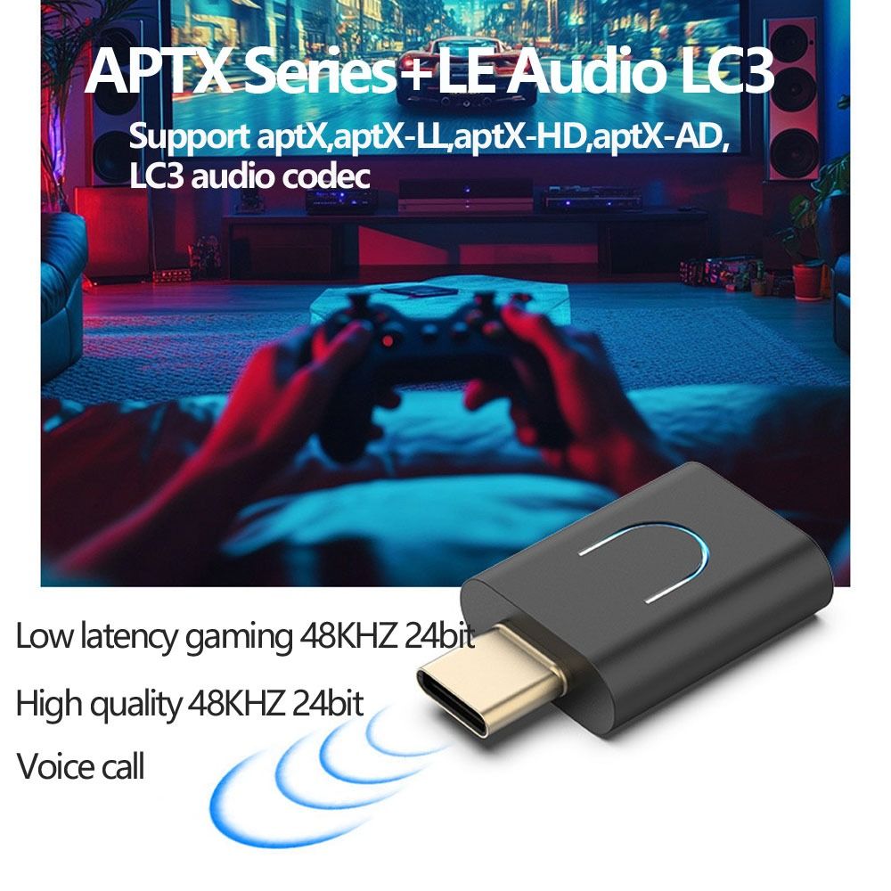 with Auracast Bluetooth 5.4 Audio Transmitter LC3 aptX-LL/HD Type-C Wireless Stereo Adapter Low Latency LE Audio Transmitter